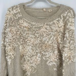 Moth Crew‎ Neck Fuzzy Raw Details Long Sleeve Pullover White Womens Size M